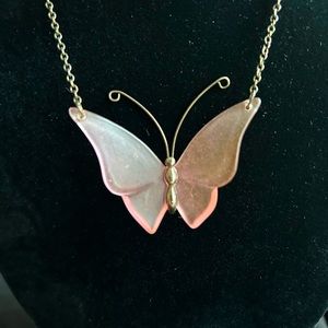 VTG Frosted Pink Plastic Butterfly and Silver Tone Metal choker. Super cute!